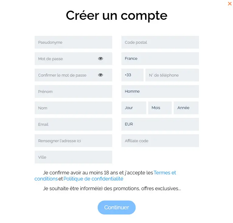 Processus d'inscription LOCOWIN CASINO